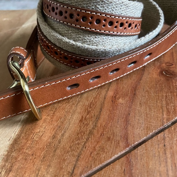 NWOT Men's Lands End 506 brass buckle leather & Fabric belt size 34 made in USA - Picture 2 of 8